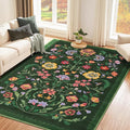 GarveeHome Washable Rug 4x6 Area Rugs for Living Room, Floral Rug for Bedroom, Soft Boho Non Slip Throw Rugs with Rubber Back, Low Pile Stain Resistant Vintage Floral Carpet for Dining Room, Green