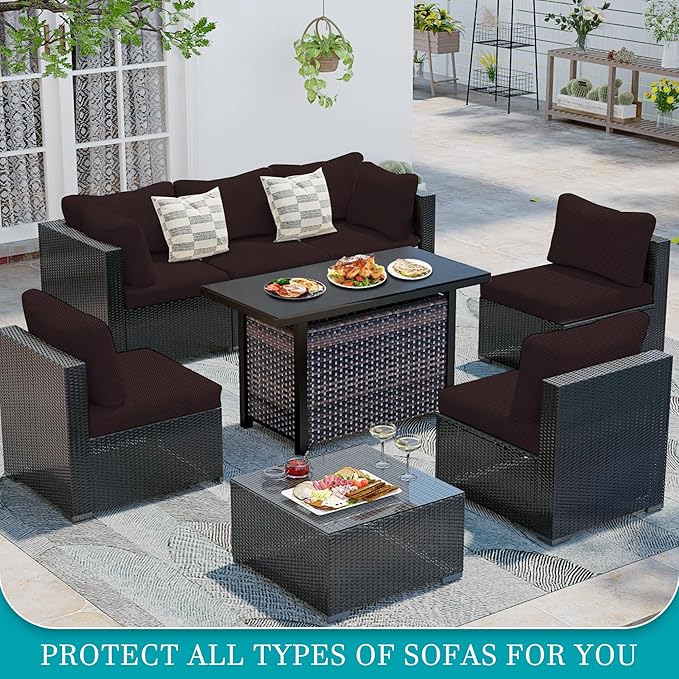 14 Pcs Stretch Patio Cushion Covers,for Outdoor Couch Covers Replacement,Patio Slipcovers Couch Cover,Washable Furniture (Coffee,Only)
