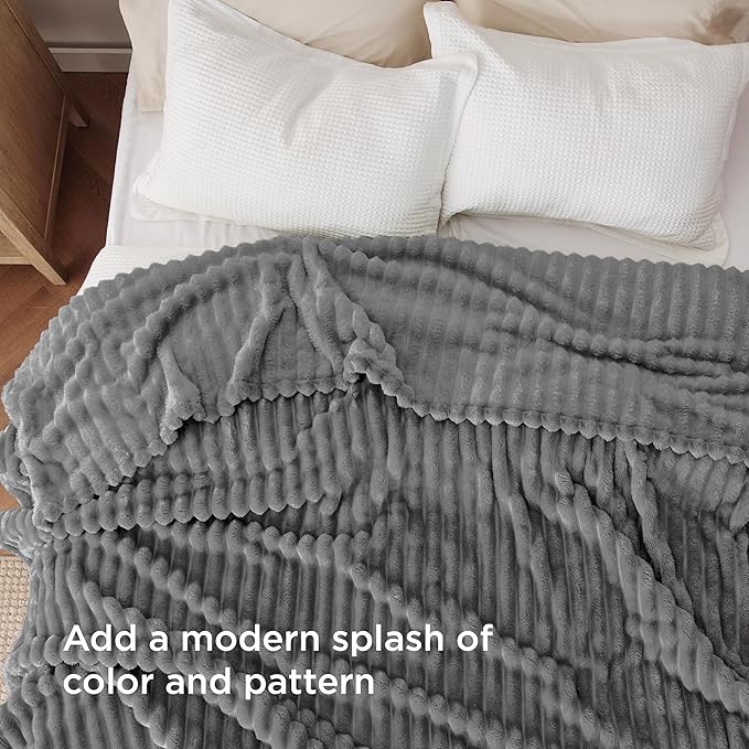 Bedsure GentleSoft Frost Gray Fleece Blanket for Couch - Cozy Soft Blankets for Women, Cute Small Throws for Girls, 90x90 Inches