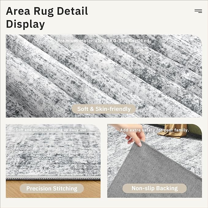 Runner Rug 2x12 Washable Non-Slip Hallway Runner Rugs for Kitchen Bathroom Laundry Room Grey Vintage Floor Carpet Runners for Hallways Entryway