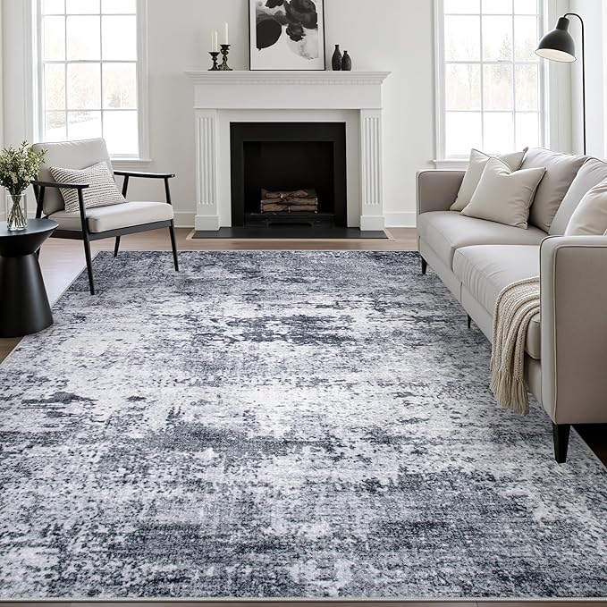 4x6 Area Rug Living Room Rug: Washable Modern Abstract Soft Thin Rug Indoor Floor No Slip Stain Resistant Carpet for Bedroom Dining Room Farmhouse Nursery Home Office - Grey