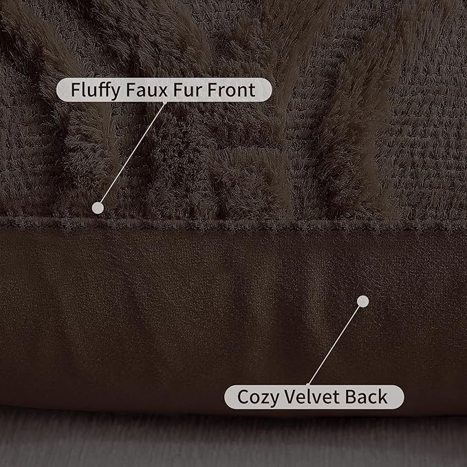 decorUhome Throw Pillow Covers 20x20 Inch Set of 2, Soft Plush Faux Wool Dark Brown Solid Couch Pillow Covers, Accent Farmhouse Neutral Square Pillow Cases for Sofa Bed Living Room