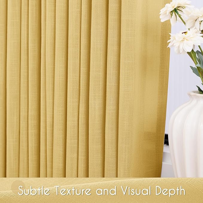 Gold Curtains for Living Room Back Tab Modern Farmhouse Semi Sheer Curtains 84 inches Long 2 Panels Set Muted Neutral Window Curtain for Dining Room Bedroom 52x84