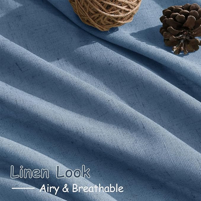 Nanspring Stone Blue Linen Curtains 96 Inches Long for Bedroom Back Tab Modern Simplicity Farmhouse Coastal Decor Light Filtering Curtain for Living Room Dinning Room 52x96 8 FT,2 Panels