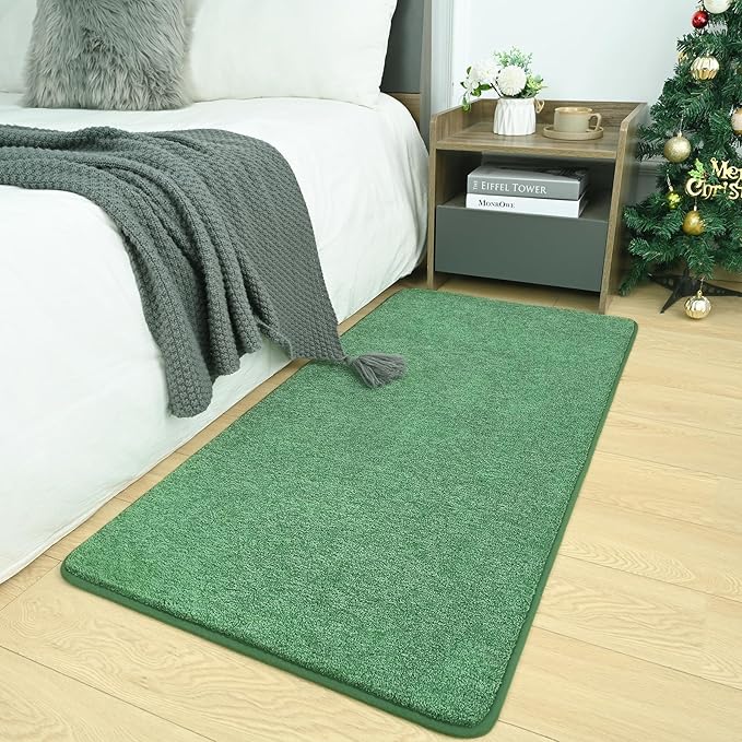 AROGAN Small Washable Area Rugs for Bedroom, 2×4 Runner Rug with Memory Foam for Hallway, Non Slip Fluffy Carpet Indoor Rug Runner for Kitchen, Bedside, Entryway Bathroom Home Decor, Matte Green