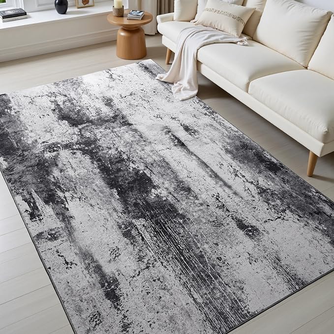 Toneed Abstract Area Rug Modern Washable Rug Soft Non Slip Rug Low Pile for Bedroom Living Room Dining Room Slate Grey 4x6 Feet