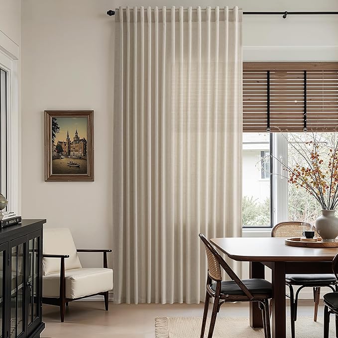 Nanspring Cobblestone Linen Curtains for Living Room 94 Inches Long Light Filtering Semi Sheer Curtain Back Tab Modern Farmhouse Decor Elegant Drapes for Bedroom Dinner Room 52x94, 2 Panels