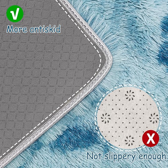 Super Soft Fluffy Living Room Area Rug 3x10 ft Tie-Dyed Light Blue Shaggy Furry Carpet Washable Non-Slip Floor Rugs Bedroom Bedside Nursery Rug Fuzzy Girls Boy Dorm Home Decor Aesthetic