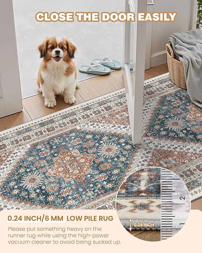 Kitchen Runner Rug Non Slip Washable 2.5x8, Soft Low Pile Entryway Rug Runners for Hallways,Carpet Runner for Living Room,Kitchen, Laundry, Bathroom(Blue/Red,2.5'x8')
