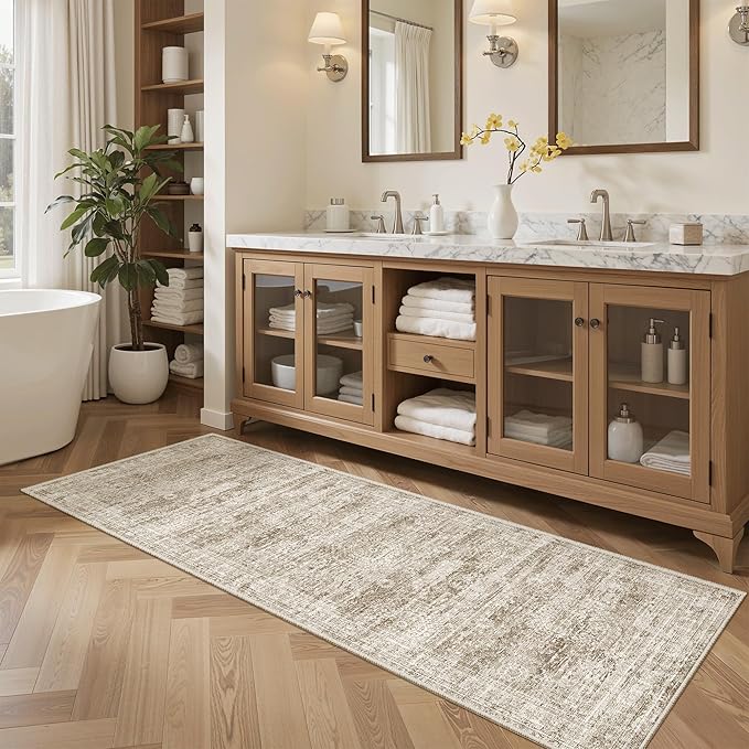 Runner Rug 2x5 Washable Non-Slip Kitchen Runner Rugs for Bathroom Laundry Room Brown Vintage Floor Carpet Runners for Hallway Entryway