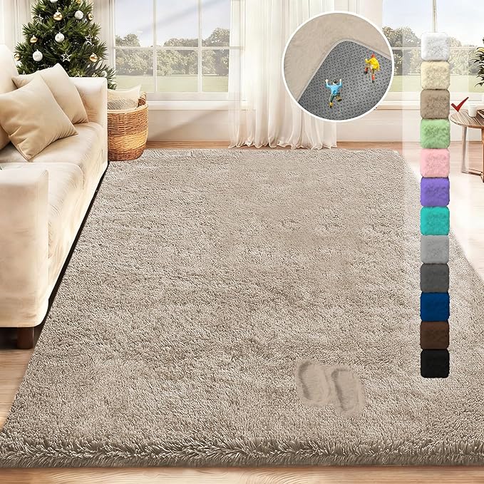 5x7 Area Rug for Living Room: Fluffy Shag Soft Washable Rugs Fuzzy Plush Indoor Carpet for Bedroom Nursery Playroom Dorm Kids Girls Boys Room (Camel, 5'x7')
