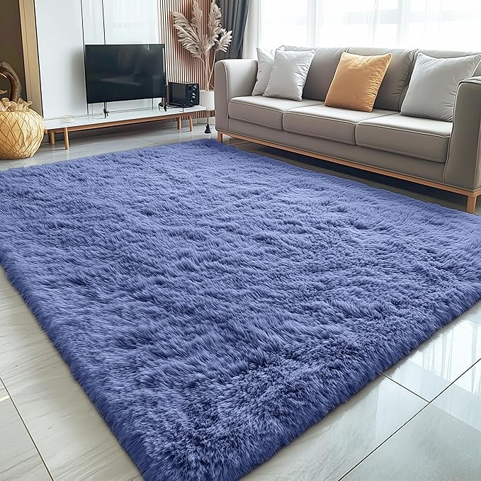 OLANLY 5x8 Machine Washable Large Area Rugs for Living Room, Bedroom, Soft Fluffy Shaggy Bedside Rug, Indoor Floor Carpet for Kids Girls and Boys, Dorms, Nursery, Home Decor Aesthetic, Denim Blue