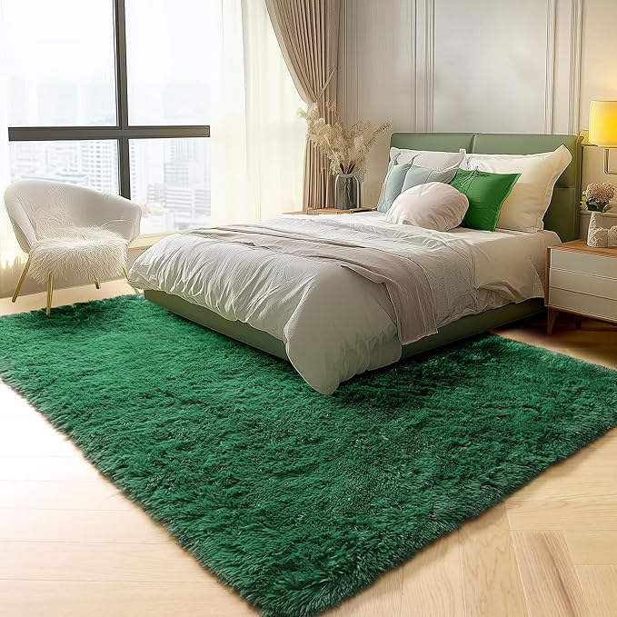 ONASAR Dark Green Area Rugs for Bedroom Living Room, 4x6 Fluffy Soft Plush Shaggy Bedside Throw Rug, Indoor Floor Carpets for Nursery Kids Girls Boys Teen Dorm Playroom Home Decor Aesthetic
