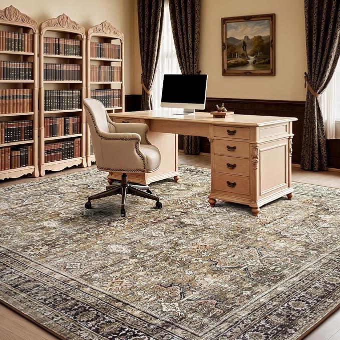Lofus 8x10 Area Rug for Living Room,Brown Washable Large Rugs with Non-Slip Backing,Soft Neutral Carpets for Bedroom Dining Room Home Office Indoor Nursery
