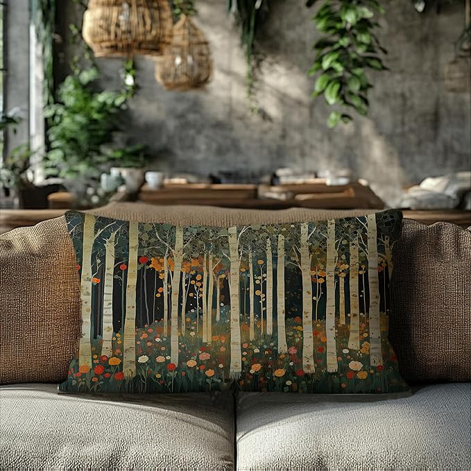 Rustic William Morris Inspired Autumn Forest Decor Pillow Covers 12x20,Fall Home Room Decor, Vintage Botanical Nature Decorative Throw Pillow Covers for Home Bedroom Living Room