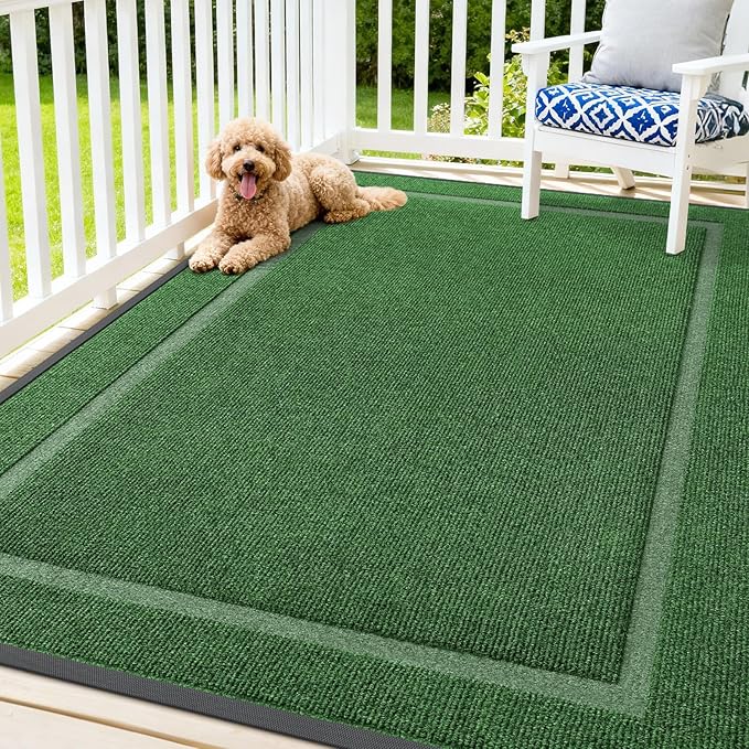 OLANLY Front Door Mat Indoor Outdoor Entrance, Waterproof All-Season, All-Weather Doormat, Sturdy Natural Rubber, Fade Resistant, Low Profile, Easy Clean Patio Porch Entryway Mat, 71x47, Green