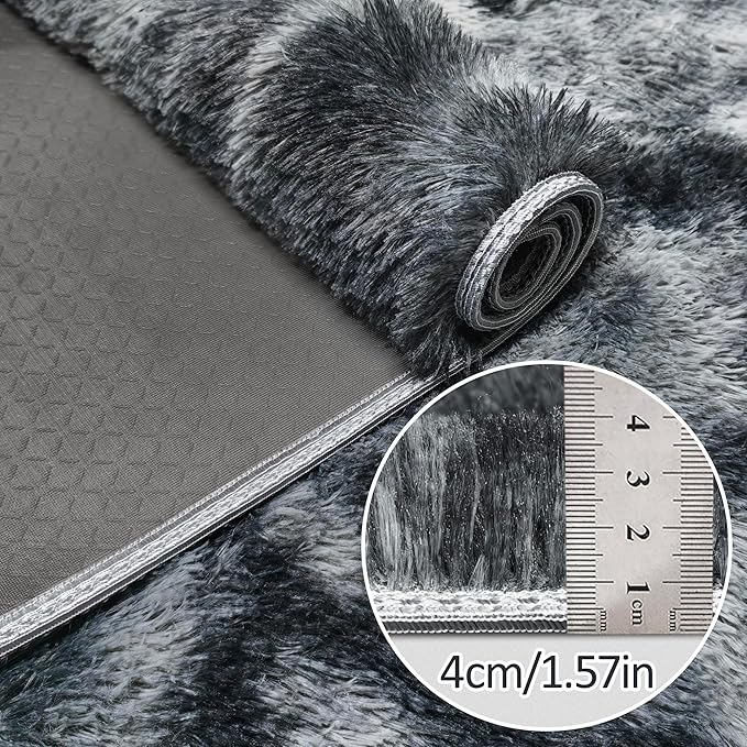 Tie-Dyed Dark Grey 2x6 Machine Washable Runner Rugs for Hallway Soft Fluffy Shaggy Bedside Rugs for Bedroom Living Room Indoor Floor Carpet for Kids Girls and Boys Nursery Rooms Home Decor Aesthetic