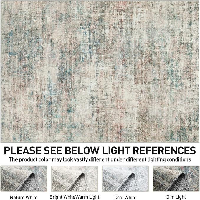 4x6 Area Rugs Washable Rug: Modern Abstract Living Room Rug Soft Anti-Skid Thin Carpet Indoor Floor Non-Shedding Carpets for Bedroom Dining Room Farmhouse Nursery Home Office - Multi Color