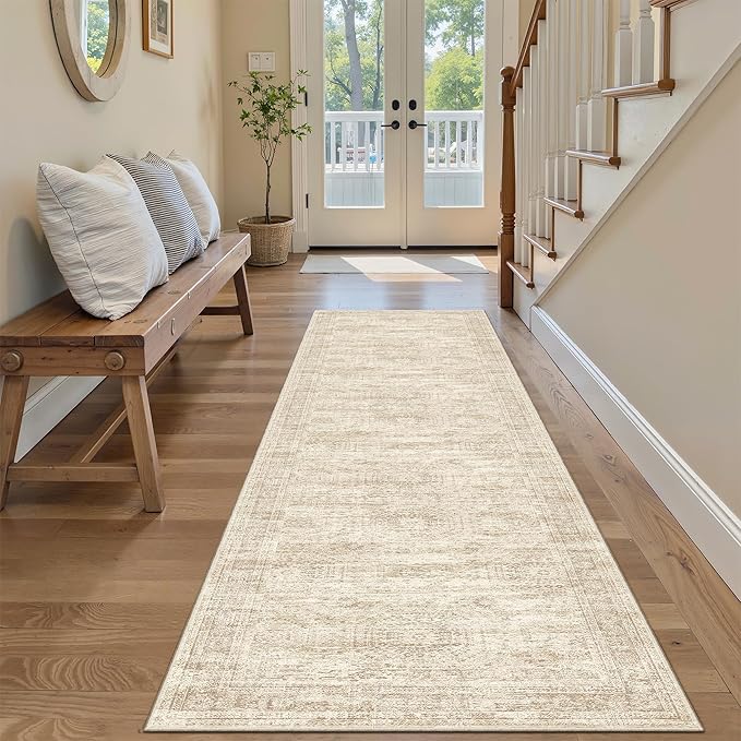 Soalmost Runner Rug 2'x6' Washable Non-Slip Runner Rugs for Kitchen Bathroom Laundry Room Beige Vintage Floor Carpet Runners for Hallway Entryway
