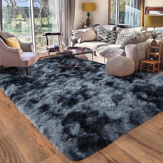 Rugs for Living Room 10x14, Soft Shaggy Modern Shag Area Rug for Bedroom, Upgrade Non-Slip Plush Fluffy Carpet for Kids Boys Girls Room Home Decor Aesthetic,Blue Grey