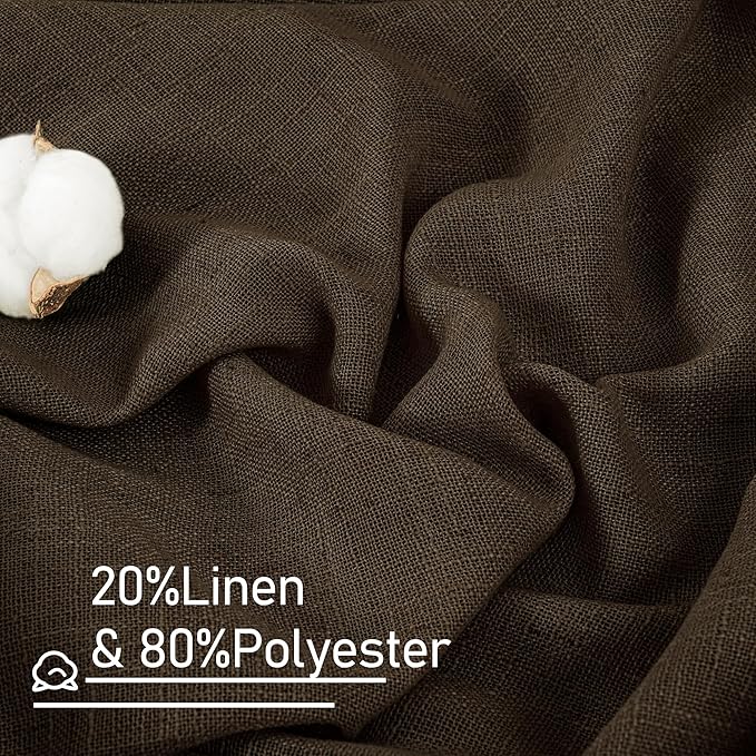 LAMIT Linen Curtains 48 Inch Length 2 Panels, Light Filtering Panels Back Tab and Rod Pocket Neutral Drapes for Kitchen/Window/Loft Room/Bedroom, 34 x 48 Inch, Dark Brown