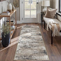 2x6 Abstract Runner Rug Brown Washable Modern Hallway Carpet Non Slip Ultra Soft Neutral Low Pile Contemporary Long Rug for Bathroom Laundry Kitchen Bedroom