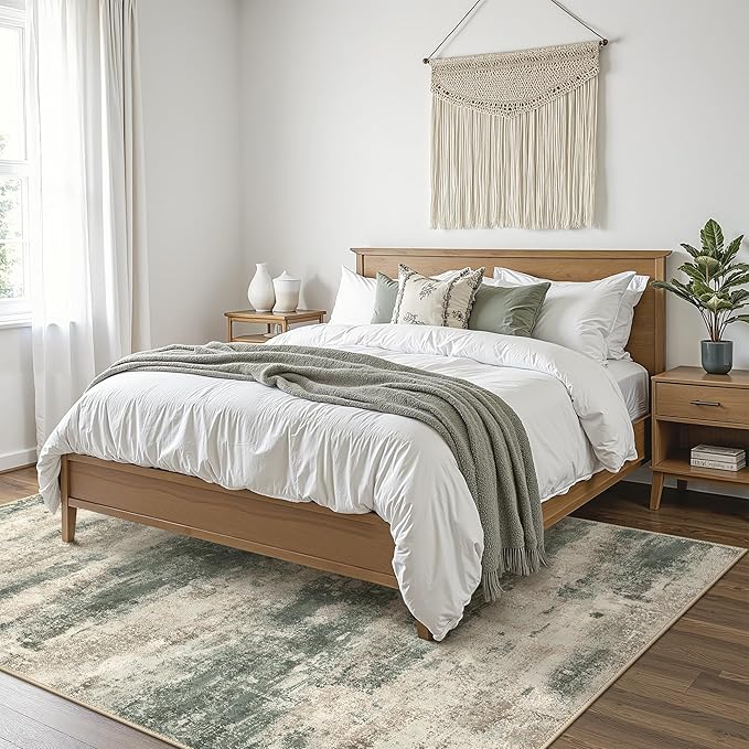 BEIMO Area Rugs 10x14 for Living Room Bedroom, Modern Abstract Machine Washable Rug, Large Soft Low Pile Floor Cover with Non Slip Backing for Dining Room, Grey/Dark Green