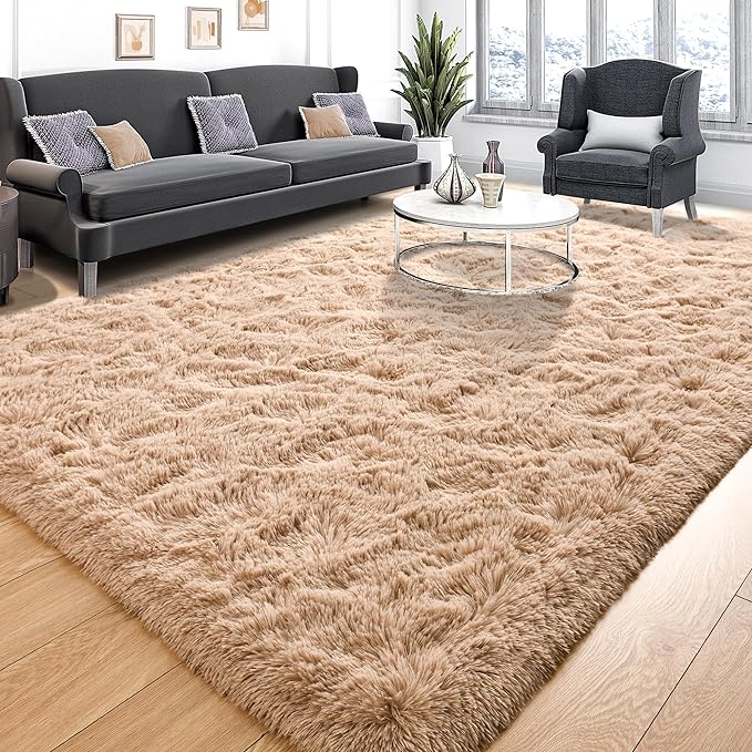 Tepook Super Soft Fluffy Rug for Bedroom, Modern Shaggy Fuzzy Kids Rugs for Living Room, Plush Indoor Nursery Home Decor Dorm Carpet with Non-Slip Bottom, Beige, 4 X 6 Feet