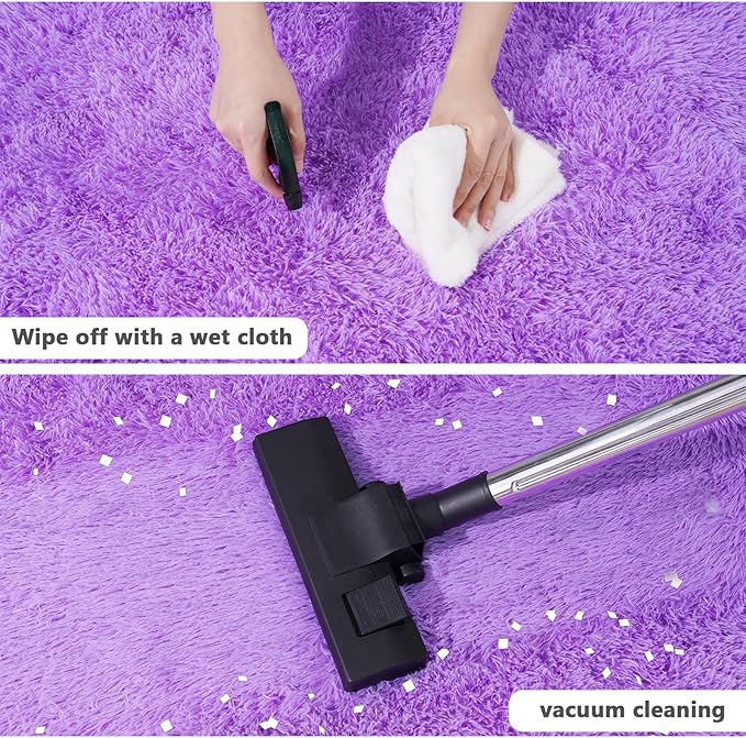 4'x4' Purple Round Rug for Bedroom, Ultra Soft Fluffy Circle Rug for Kids Girls Boys Room, Cute Shag Rugs for Living Room Playroom Teen Room Home Decor Rug