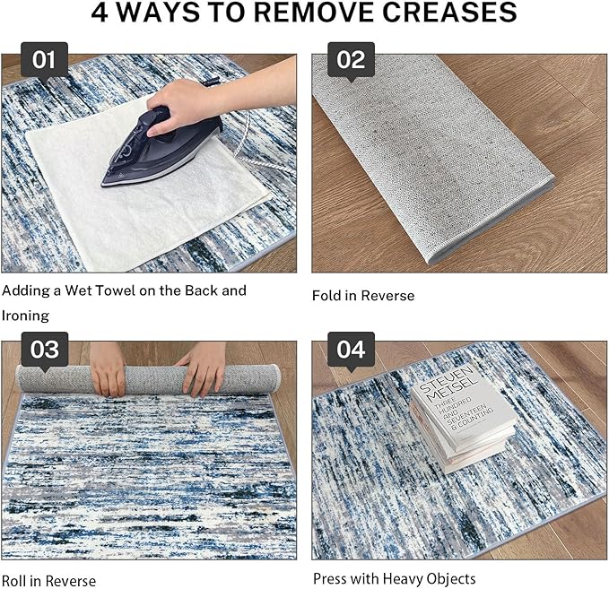 Lansny Modern Abstract Hallway Runner Rug, Grey Blue White Washable Kitchen Runner Non-Slip Soft 2x8 Runner Rug Thin Print Faux Wool Carpet for Entryway Bedroom Laundry Room Indoor Home Decor