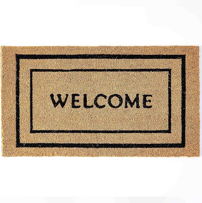 KANKUN Coco Coir Door Mat with Heavy Duty Backing, Welcome Doormat (17" x 30"), Doormat Entrance (Double Box)
