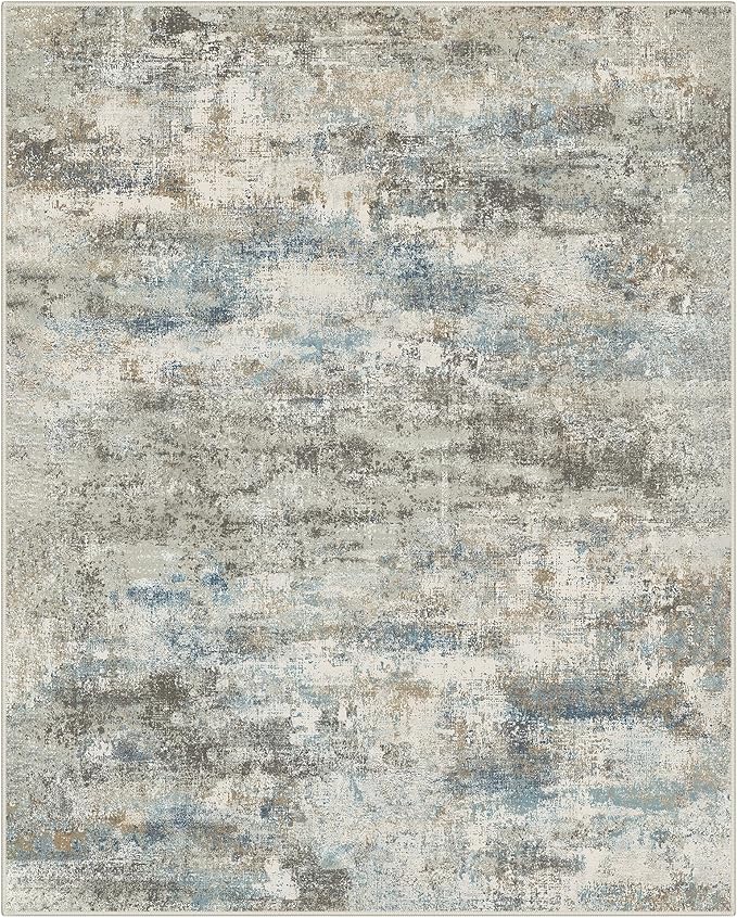 BEIMO Area Rugs 8x10 for Living Room Bedroom, Modern Abstract Machine Washable Rug, Large Soft Low Pile Floor Carpet with Non Slip Backing for Dining Room, Blue/Taupe