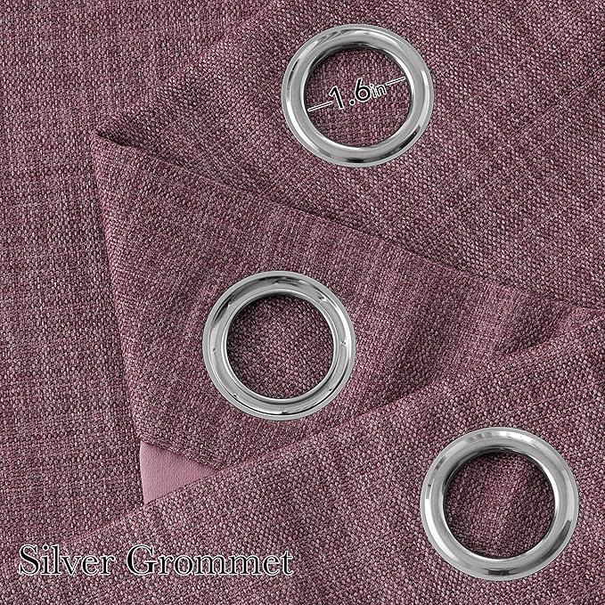 NICETOWN Faux Linen Greyish Purple Blackout Curtains 84 inches Long for Living Room - Privacy Panels for Bedroom, Modern Farmhouse Style Easy Care Grommet Top, 2 Panels, W52 by L84