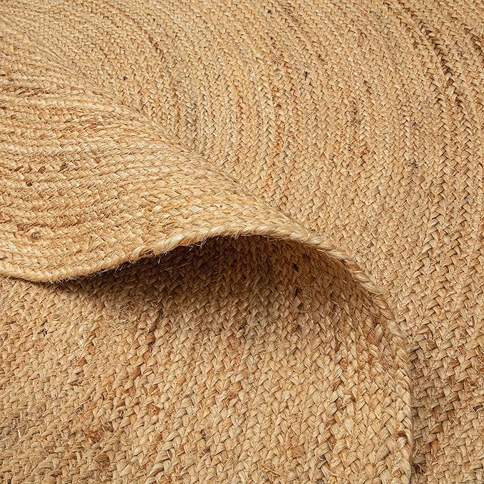 Hausattire Hand Woven Jute Braided Rug, 5’ Round – Natural, Reversible Boho Entry Area Rugs for Kitchen, Living Room I Farmhouse Decorative Floor Rug, 5 Feet Round