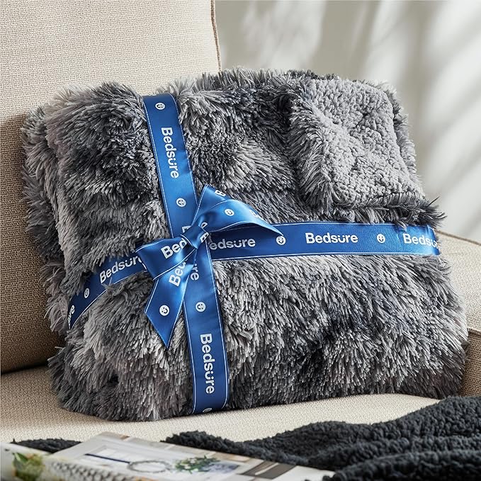 Bedsure GentleSoft Fluffy Fuzzy Faux Fur Throw Blanket for Couch, Soft Sherpa Fleece Cozy Gifts for Women, Plush Bed Blanket Room Decor for Men, Thick Warm Minky Teen Gifts Winter Bedding