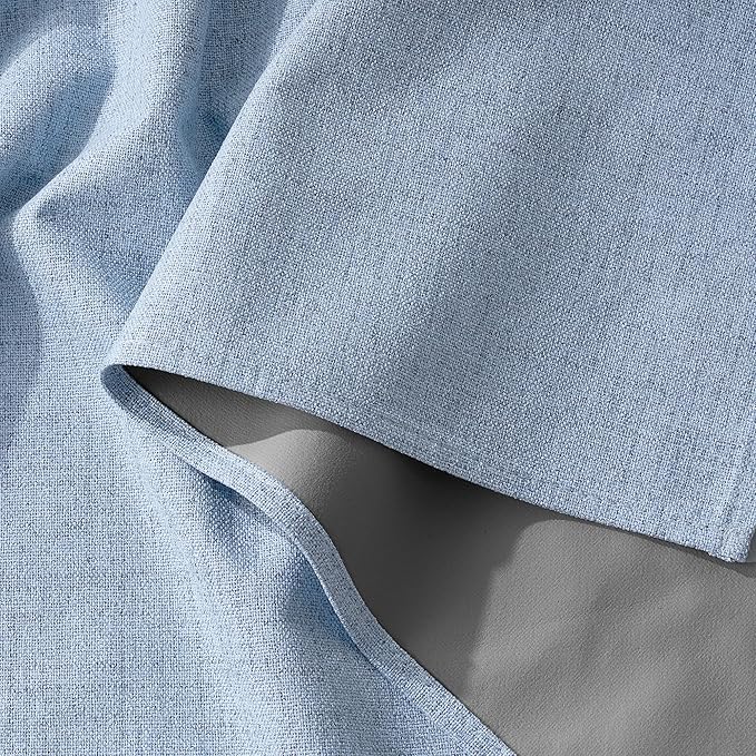 RYB HOME Linen Texture Curtains for Bedroom, 100% Blackout Thermal Insulated Curtains, Rod Pocket&Back Tab Room Darkening Drapes Luxury Decor for Living Room Nursery, W52xL90g, 2 Panels, Smoky Blue