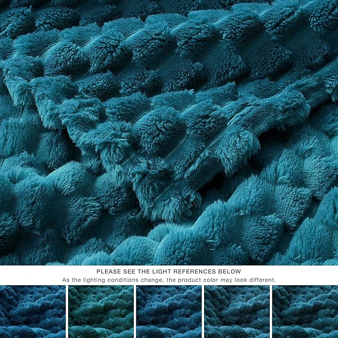 EXQ Home Fleece Throw Blanket for Couch or Bed - 3D Imitation Turtle Shell Jacquard Decorative Blankets - Cozy Soft Lightweight Fuzzy Flannel Blanket Suitable for All Seasons(50"×60",Teal)