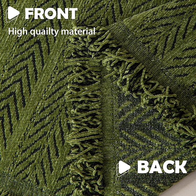 Boho Chenille Couch Cover for Dogs, Non Slip Sofa Cover, Couch Slipcover Covers for 3 Cushion, Furniture Protector with Tassels for Pets Washable, 71"x118", Fishbone Green