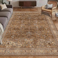 Washable Area Rug 6' x 9' Vintage Traditional Persian Mat - Foldable Distressed Non-Slip Machine Washable Carpet for Living Room Bedroom Kitchen Home Decor - Bronze and Ivory