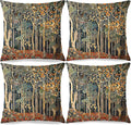 Rustic William Morris Inspired Autumn Forest Decor Pillow Covers 18x18 Set of 4,Fall Home Room Decor, Vintage Botanical Nature Decorative Throw Pillow Covers for Home Bedroom Living Room