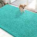 OLANLY Dog Door Mat for Muddy Paws 48x30, Absorbs Moisture and Dirt, Absorbent Non-Slip Washable Doormat, Quick Dry Chenille Mud Mat for Dogs, Entry Indoor Entryway Carpet for Inside Floor, Teal