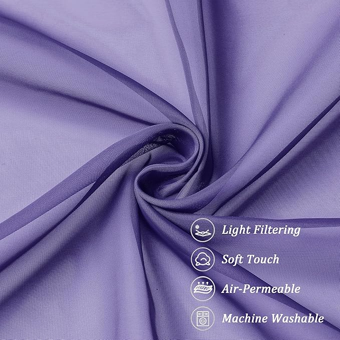 Chyhomenyc Sheer Curtains 63 Inch Length 2 Panels, Light Filtering Rod Pocket Window Sheer Curtain Drapes for Bedroom Living Room, 42Wx63L, 2 Panels, Purple