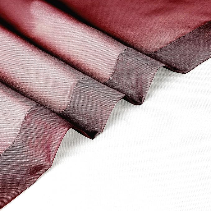 Chyhomenyc Sheer Valances for Windows 2 Pack, 42W x 14L inches Small Window Curtains for Living Room Bathroom Cafe Laundry Basement, Modern Top Dual Rod Pocket Voile Curtain, Burgundy