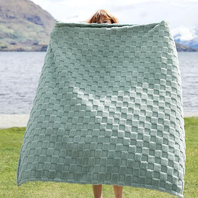 Bedsure GentleSoft Sage Green Throw Blanket for Couch - Checkered Fleece Blankets Gifts for Kids Girls, Cute Soft Cozy Spring Throw for Bedroom Home Decor Gifts, 50x60 Inches