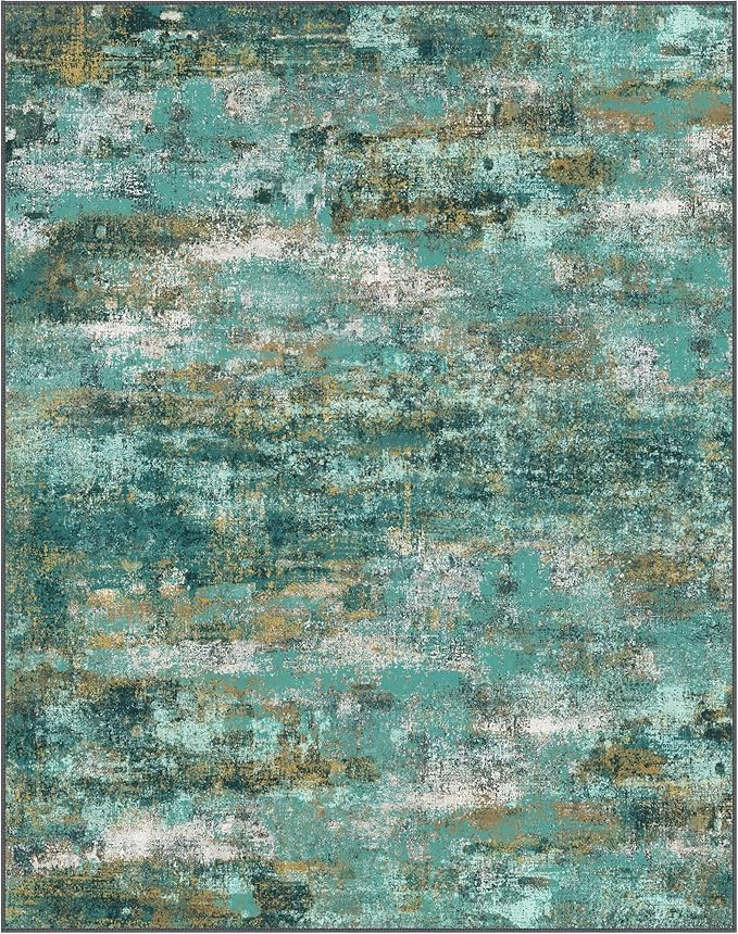BEIMO Machine Washable Rug 8x10 Area Rugs for Living Room Bedroom, Large Turquoise Abstract Area Rug Soft Throw Rugs, Low-Pile Floor Carpet with Non Slip Rubber Backing