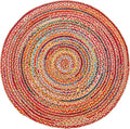 Hausattire Bohemian Braided Rug 3' Round - Multi Color, Small Farmhouse Jute Cotton Area Rag Rugs for Kids Bedroom, Playroom | Colorful Circle Hand Woven Cute Accent Mat