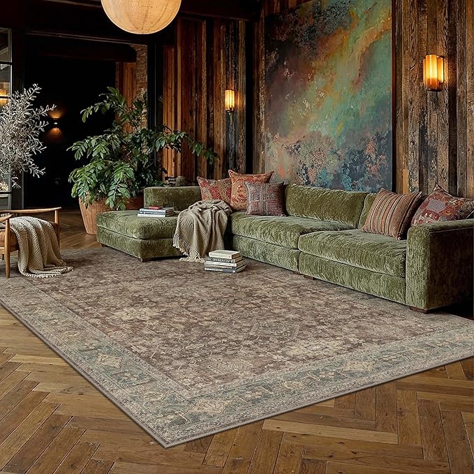 5x7 Washable Area Rug for Living Room Bedroom Vintage Rust Red Soft Low Pile Carpet Traditional Retro Non Slip Throw Rug for Dining Room Entryway Indoor Dorm Kitchen