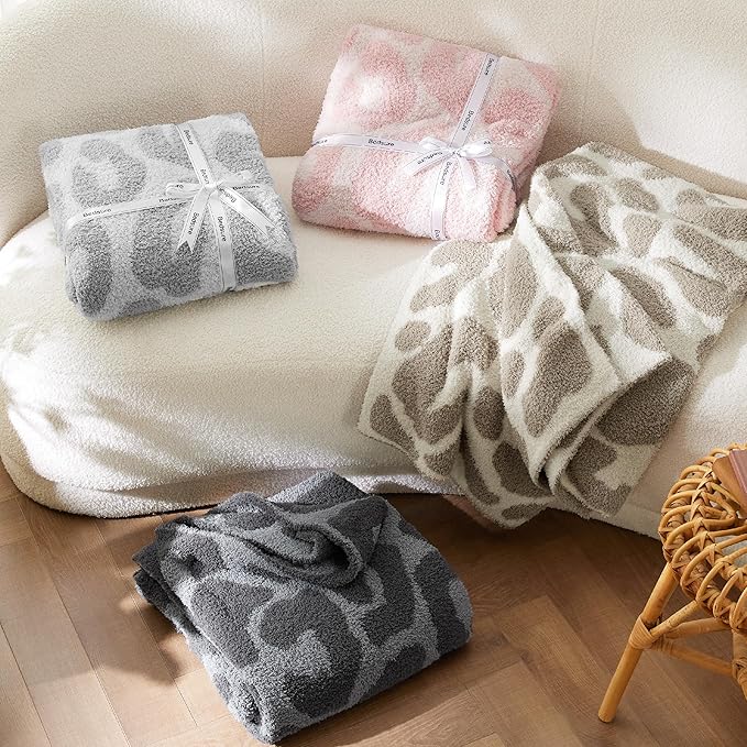 Bedsure Leopard Throw Blanket for Couch, Knit Fall Blanket - Super Soft, Cozy & Warm, GentleSoft, Breathable & Lightweight for Bed & Sofa, Grey, 50x60 Inches