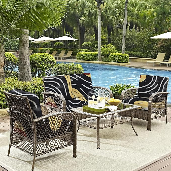 8Pcs Outdoor Cushion Covers, Patio Cushion Covers,Stretch Elastic Slipcovers, Replacement Washable & Reusable Furniture Protector for Patio Couch (Black River-Pattern,Cover Only)