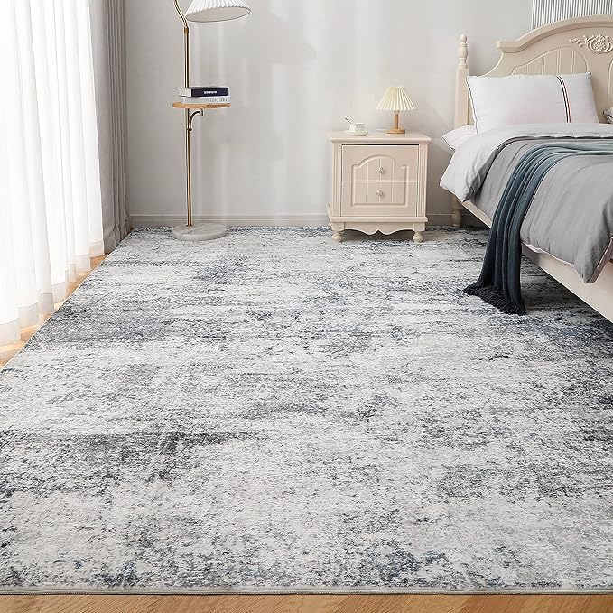 10x14 Area Rugs for Living Room Rug Washable: Abstract Large Rug Indoor Modern Carpet Non Slip for Dining Room Bedroom Nursery Home Office Blue Grey